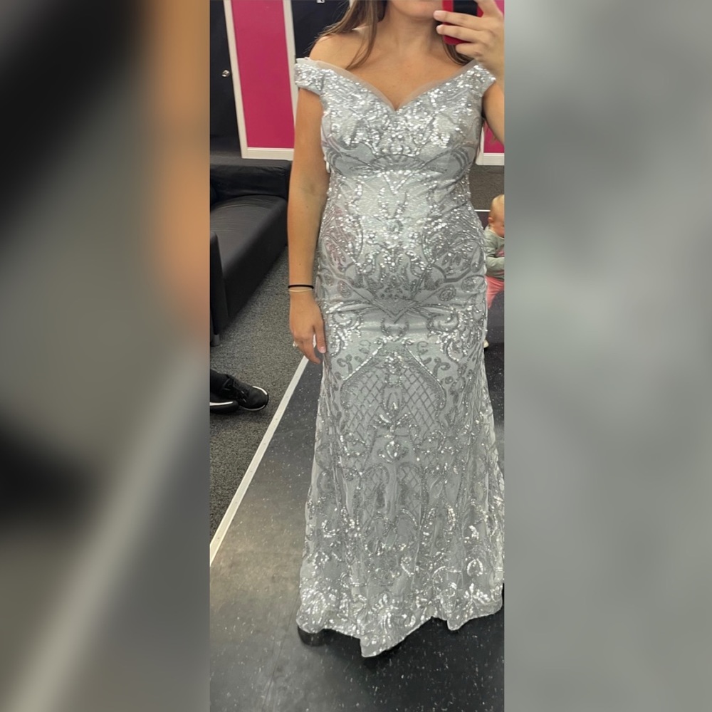 Stunning silver mermaid style dress JVN by Jovani